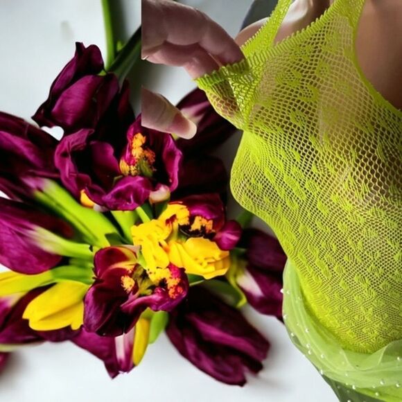 2-piece l Neon Green l OS l Mesh Halter & Pearly Sarong/Wrap l New - Picture 4 of 11